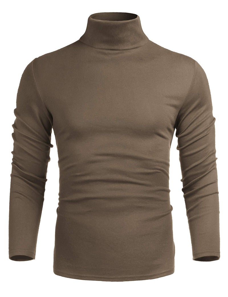 Poriff Men's Casual Slim Fit Basic Tops Knitted Thermal Turtleneck Pullover Lightweight Sweater Khaki M - Image 2